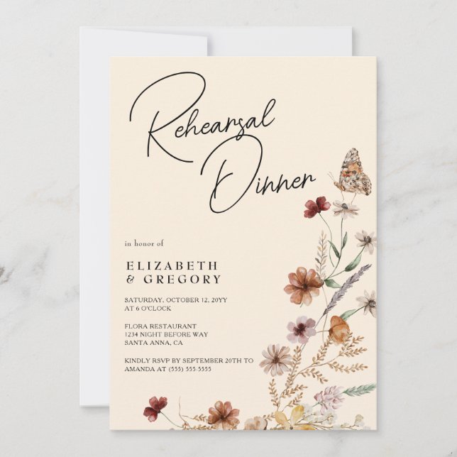 Fall Boho Wildflowers Rehearsal Dinner Invitation (Front)