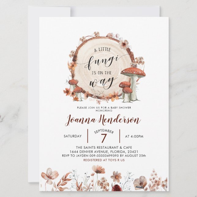 Fall Boho Woodland Fungi Baby Shower Invitation (Front)