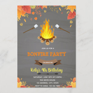 Fall bonfire camp theme party invitation