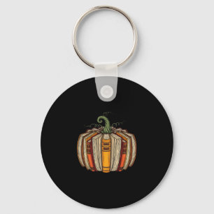 Fall Book Pumpkin Halloween Thanksgiving Bookish B Key Ring
