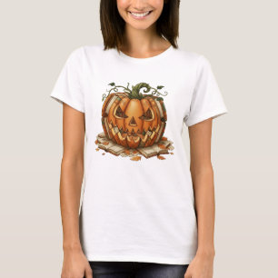 Fall Book Pumpkin Retro Reading Librarians Teacher T-Shirt