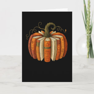Fall Books Pumpkin Retro Reading Halloween Thanksg Card