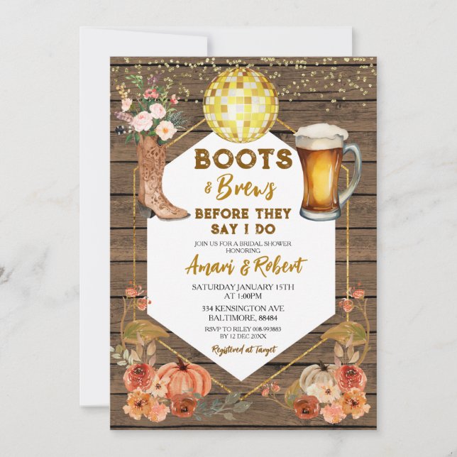 Fall Boots & Brews Western Beer Bridal Shower Invitation (Front)