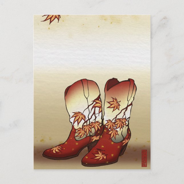 Fall Boots with Maple Leaf Motif Postcard (Front)