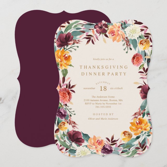 Fall Border Thanksgiving Dinner Party Invitation (Front/Back)
