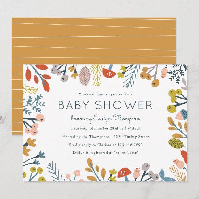 Fall Botanical Baby Shower Invitations (Front/Back)
