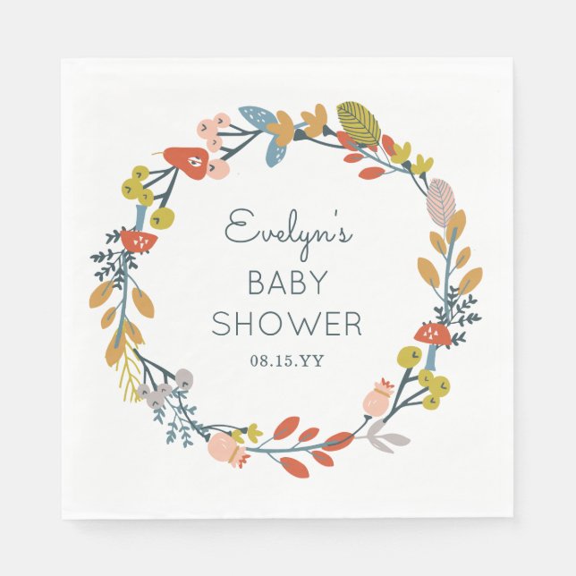 Fall Botanical Baby Shower Napkin (Front)