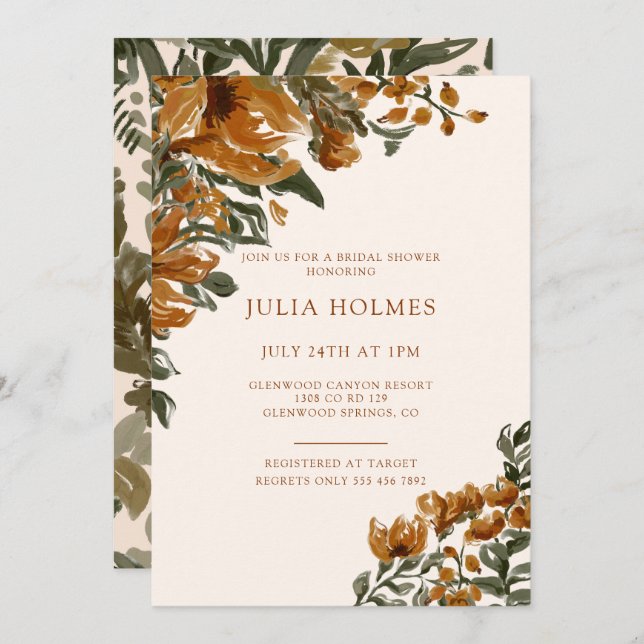 Fall Botanical Bridal Shower Invitation (Front/Back)