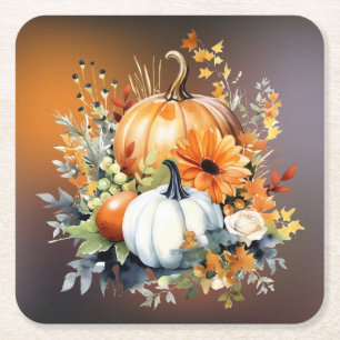 Fall Botanical Pumpkins Paper Coasters