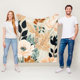 Fall Botanical Seamless Floral Pattern Fleece Blanket