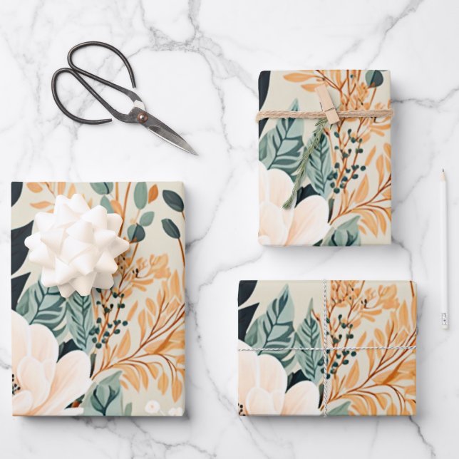 Fall Botanical Seamless Floral Pattern  Wrapping Paper Sheet (Front)