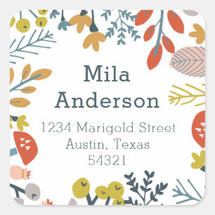 Fall Botanical Square Address Label