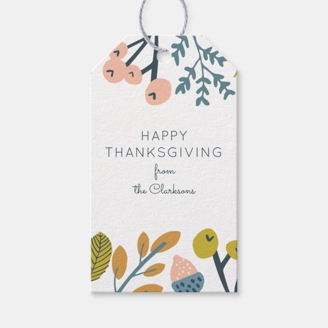Fall Botanical Thanksgiving Gift Tags (Front)