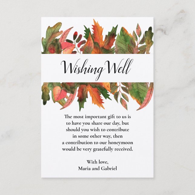 Fall Botanical Wishing Well rustic kraft wedding Enclosure Card (Front)
