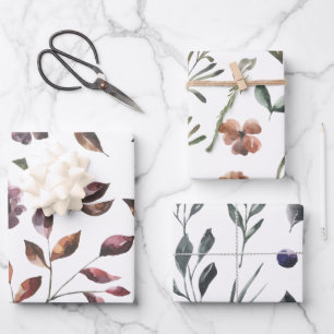Fall Botanical Wrapping Paper Flat Sheet Set of 3