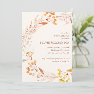 Fall Botanical Wreath Bridal Shower Boho Rust Gold Invitation