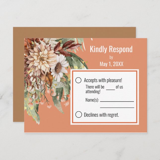 Fall Botanicals (Rust) Wedding RSVP Card  (Front/Back)
