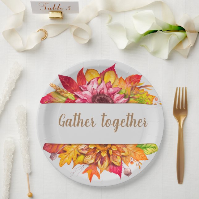 Fall Bouquet Thanksgiving Custom Paper Plate (Wedding)