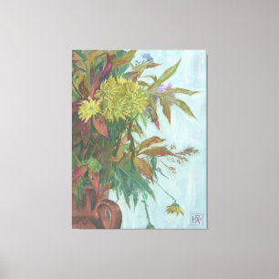 Fall bouquet with chrysanthemum and autumn foliage canvas print