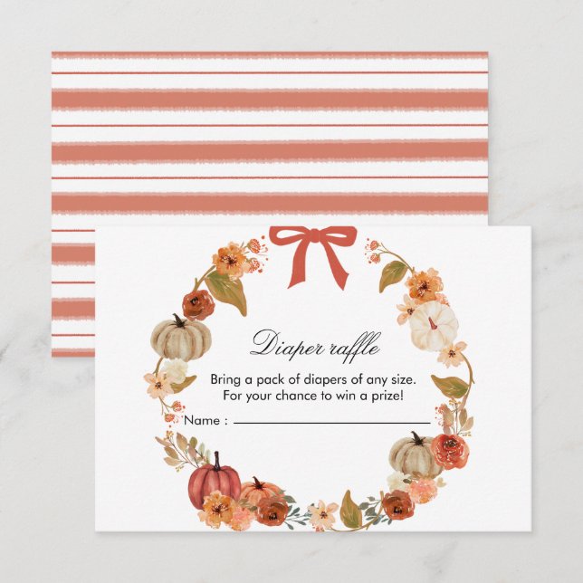 Fall Bow Boho Pumpkin Babyshower Enclosure Card  (Front/Back)