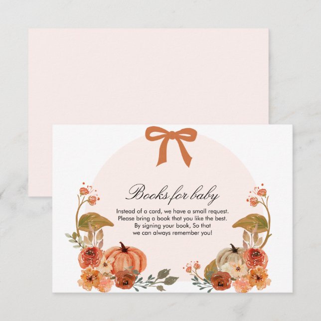 Fall Bow Boho Pumpkin Babyshower Enclosure Card (Front/Back)