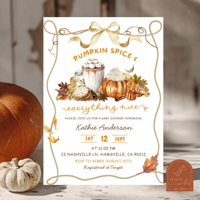 Fall Bow Coquette Pumpkin spice Invitation (Creator Uploaded)