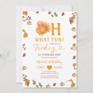 Fall Bow Oh what Fun! Turkey 1st Birthday Leaves Invitation