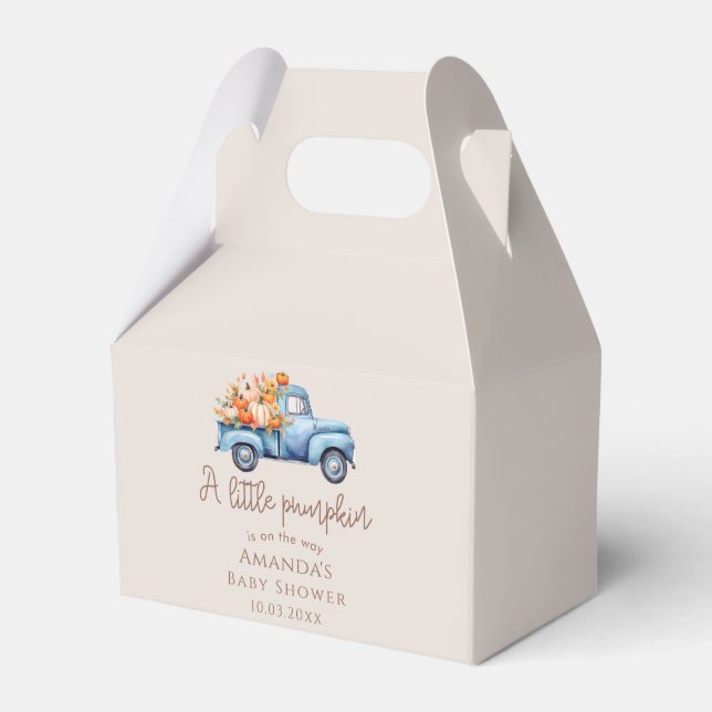Fall Boy Baby Shower Blue Pumpkin Truck  Favour Box (Front Side)