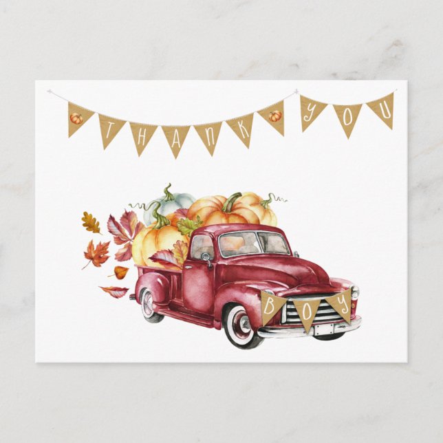 Fall Boy Baby Shower Pumpkin Thank You Note Cards (Front)