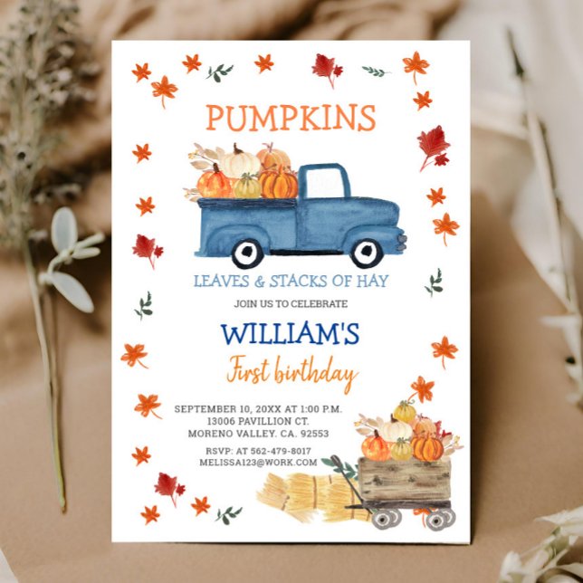 Fall Boy First little navy blue truck birthday Invitation (Creator Uploaded)