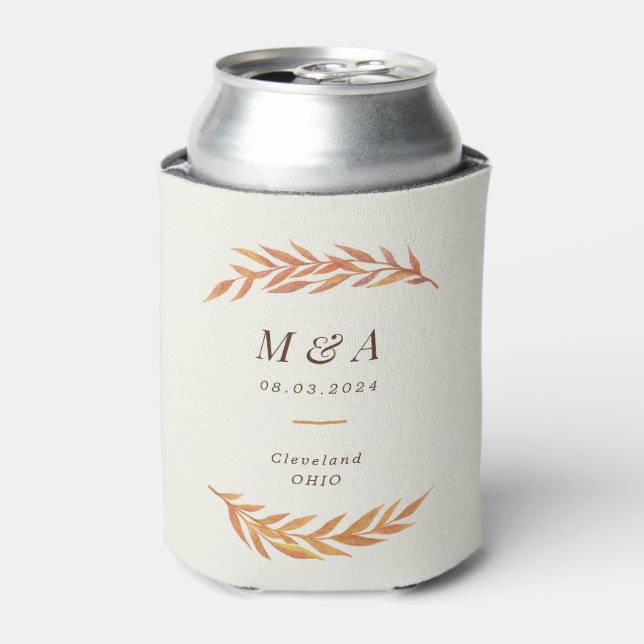 Fall Branch Wedding Monogram Can Cooler (Can Front)