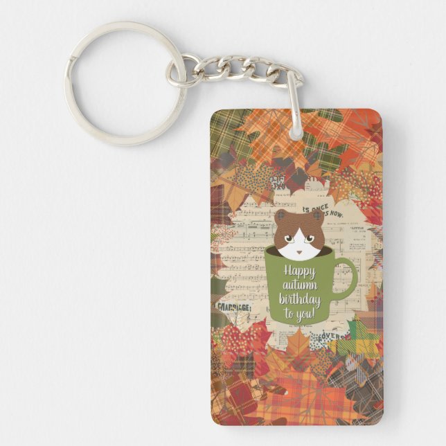 Fall Break Cat Acrylic Key Ring (Front)