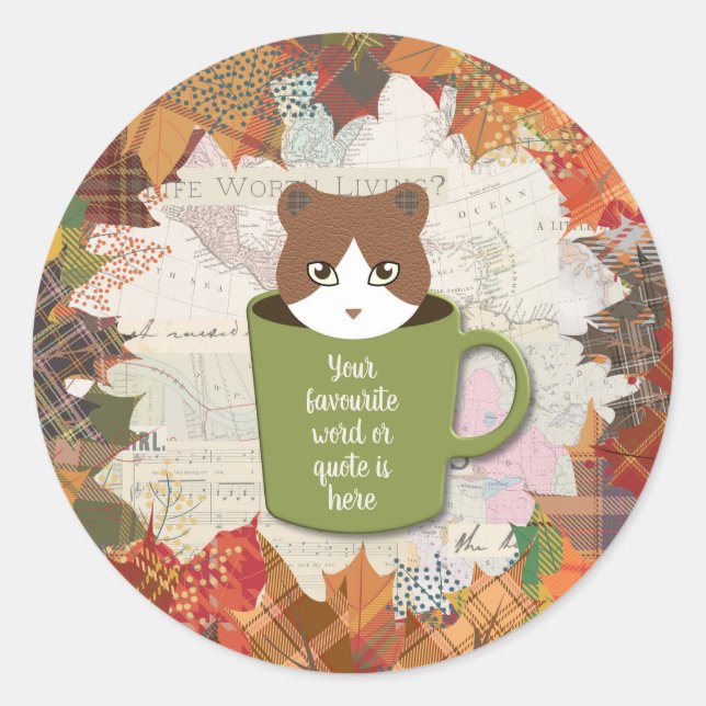 Fall Break Cat Classic Round Sticker (Front)