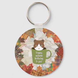 Fall Break Cat Metal Circle Key Ring
