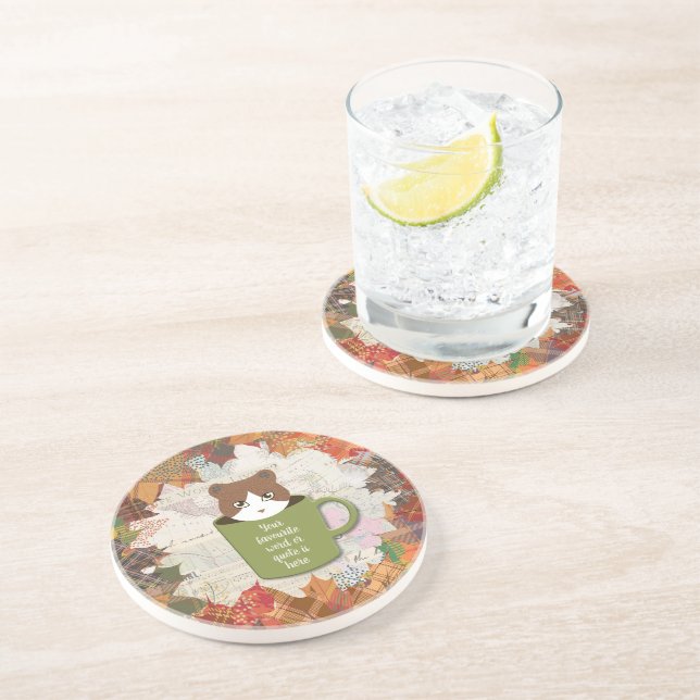Fall Break Cat Sandstone Drink  Coaster (Side)
