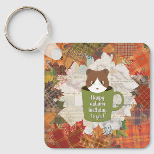 Fall Break Cat Square Key Ring