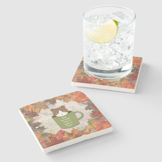 Fall Break Cat Stone Coaster (Side)