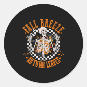 Fall Breeze Autumn Leaves Skeleton Flower Thanksgi Classic Round Sticker