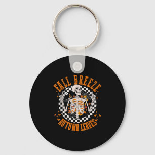 Fall Breeze Autumn Leaves Skeleton Flower Thanksgi Key Ring