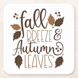 Fall Breeze Autumn Leaves Square Paper Coaster