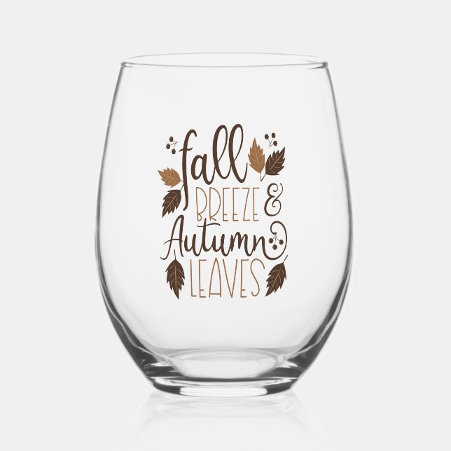 Fall Breeze Autumn Leaves Stemless Wine Glass (Front)