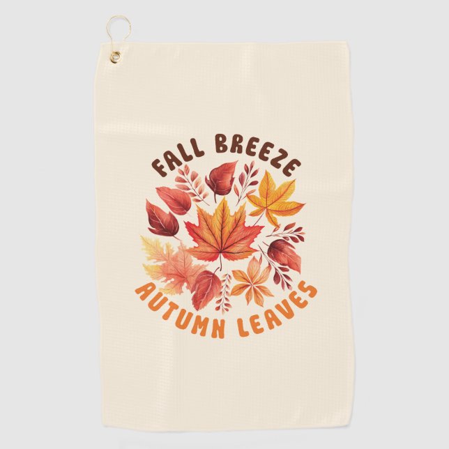 Fall Breeze, Autumn Leaves –Whimsical Fall Foliage Golf Towel (Front)