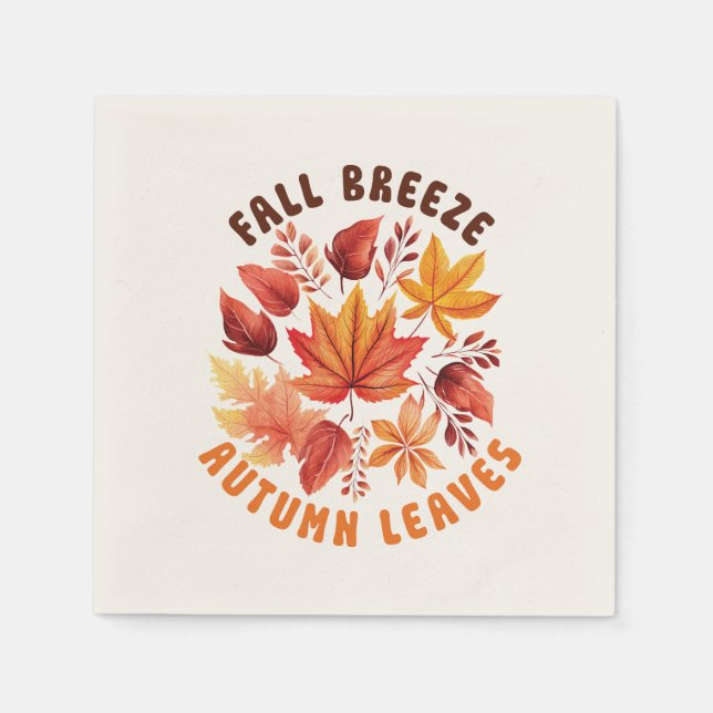 Fall Breeze, Autumn Leaves –Whimsical Fall Foliage Napkin (Front)