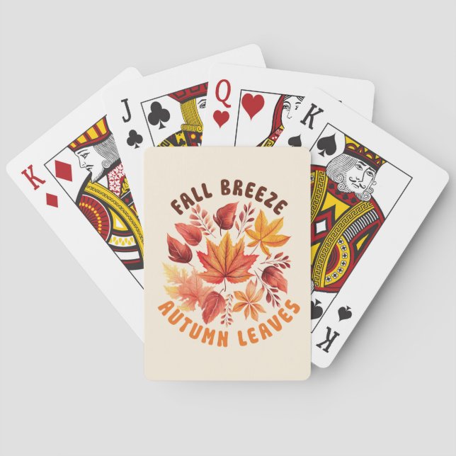 Fall Breeze, Autumn Leaves –Whimsical Fall Foliage Playing Cards (Back)