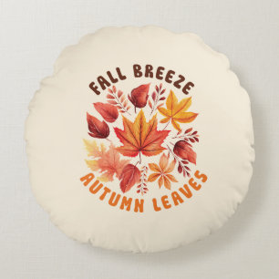 Fall Breeze, Autumn Leaves –Whimsical Fall Foliage Round Cushion