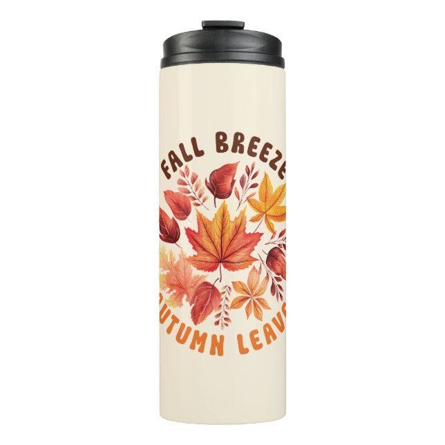 Fall Breeze, Autumn Leaves –Whimsical Fall Foliage Thermal Tumbler (Front)