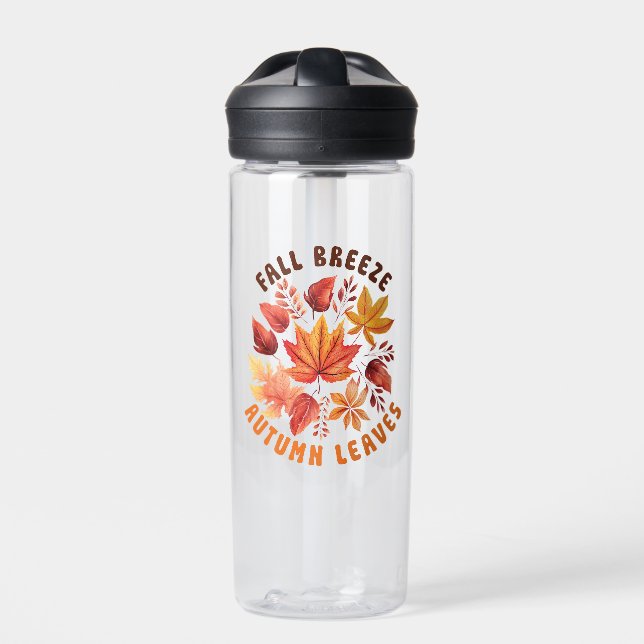 Fall Breeze, Autumn Leaves –Whimsical Fall Foliage Water Bottle (Front)
