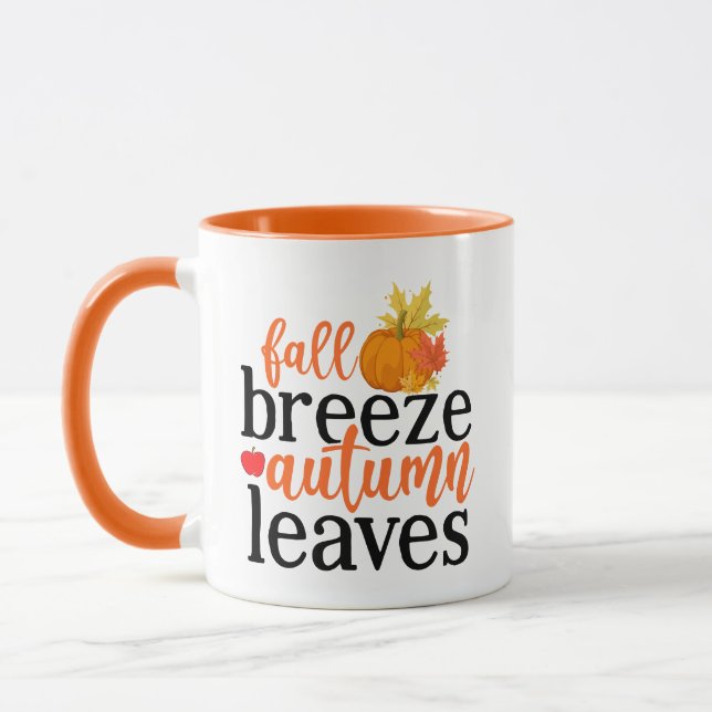 Fall Breeze Autumn Leaves Wordart Mug (Left)