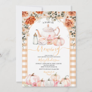 Fall Brewing Pink Floral Tea Party Baby Shower Invitation