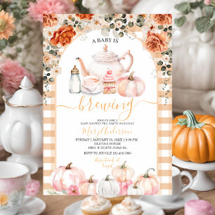 Fall Brewing Pink Floral Tea Party Baby Shower Invitation